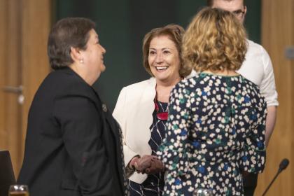Jackie Baillie MSP, Annwen Jones and June McGeachy chatting at Scottish Pathfinder event