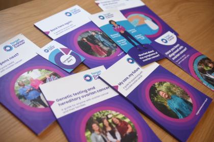 Information guides and materials from Target Ovarian Cancer table display