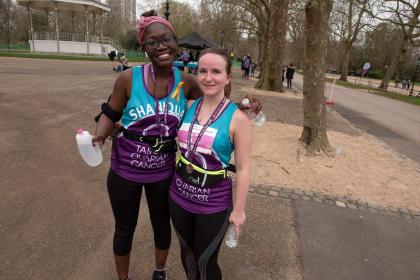 Shaniqua and her friend at Run for Mum wearing their Target Ovarian Cancer tshirts