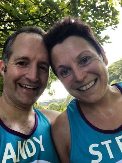 A selfie of Andy and Stef both smiling at the camera