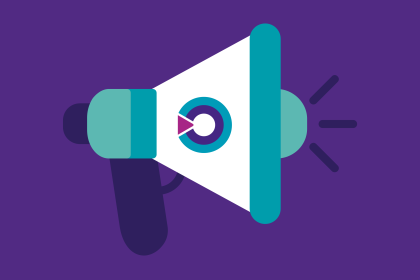A megaphone graphic with a Target Ovarian Cancer logo on the side