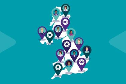 A graphic map of the UK with different locations pinned