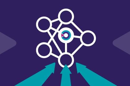 A graphic image of the Target Ovarian Cancer logo connecting with different lines and circles