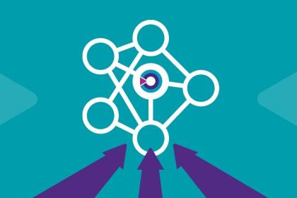 A graphic image of the Target Ovarian Cancer logo connecting with different lines and circles