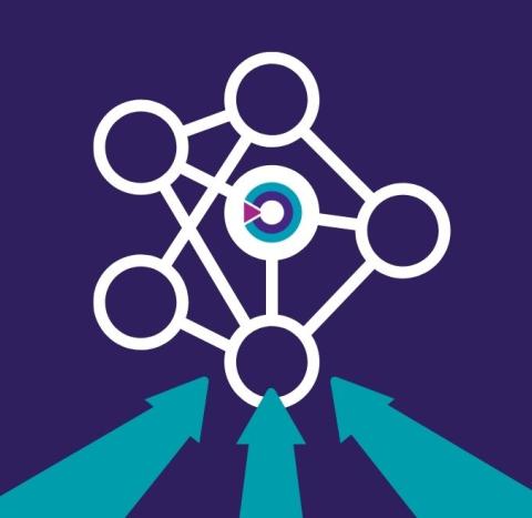 A graphic image of the Target Ovarian Cancer logo connecting with different lines and circles