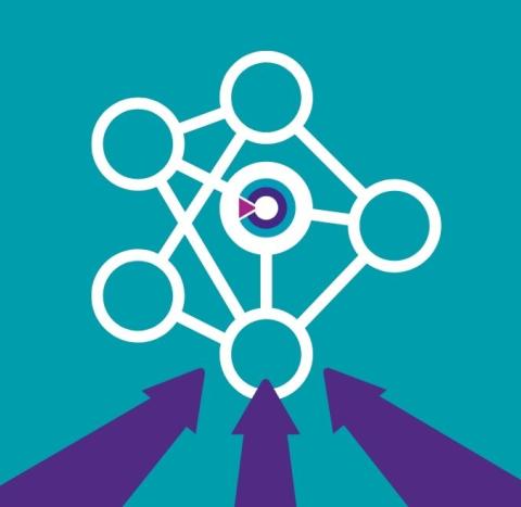 A graphic image of the Target Ovarian Cancer logo connecting with different lines and circles