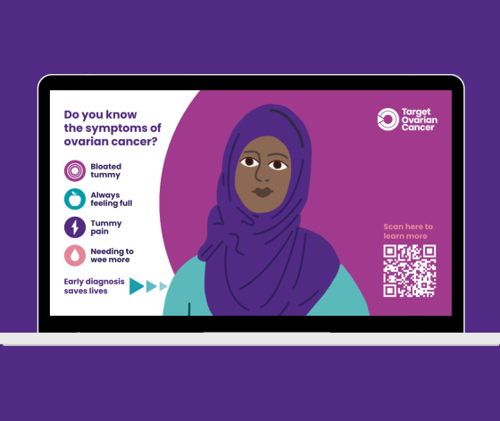A zoom background showing the symptoms of ovarian cancer