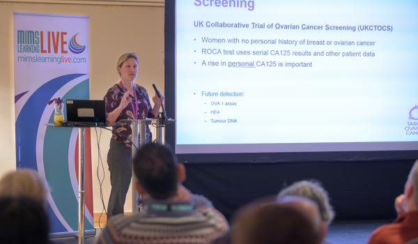 Dr Victoria Barber presenting at a GP conference