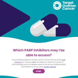 A screenshot of the PARP inhibitor quiz tool that can be found on the Target Ovarian Cancer website