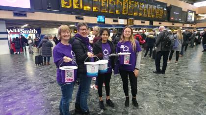 Target Ovarian Cancer volunteers collecting money at Euston station