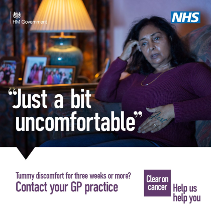 A poster encouraging people to contact their GP if they are experiencing stomach symptoms