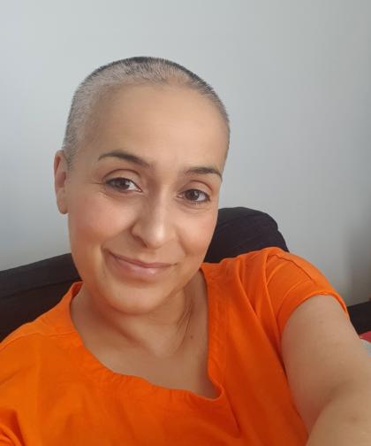 A selfie of Linda after she shaved her head